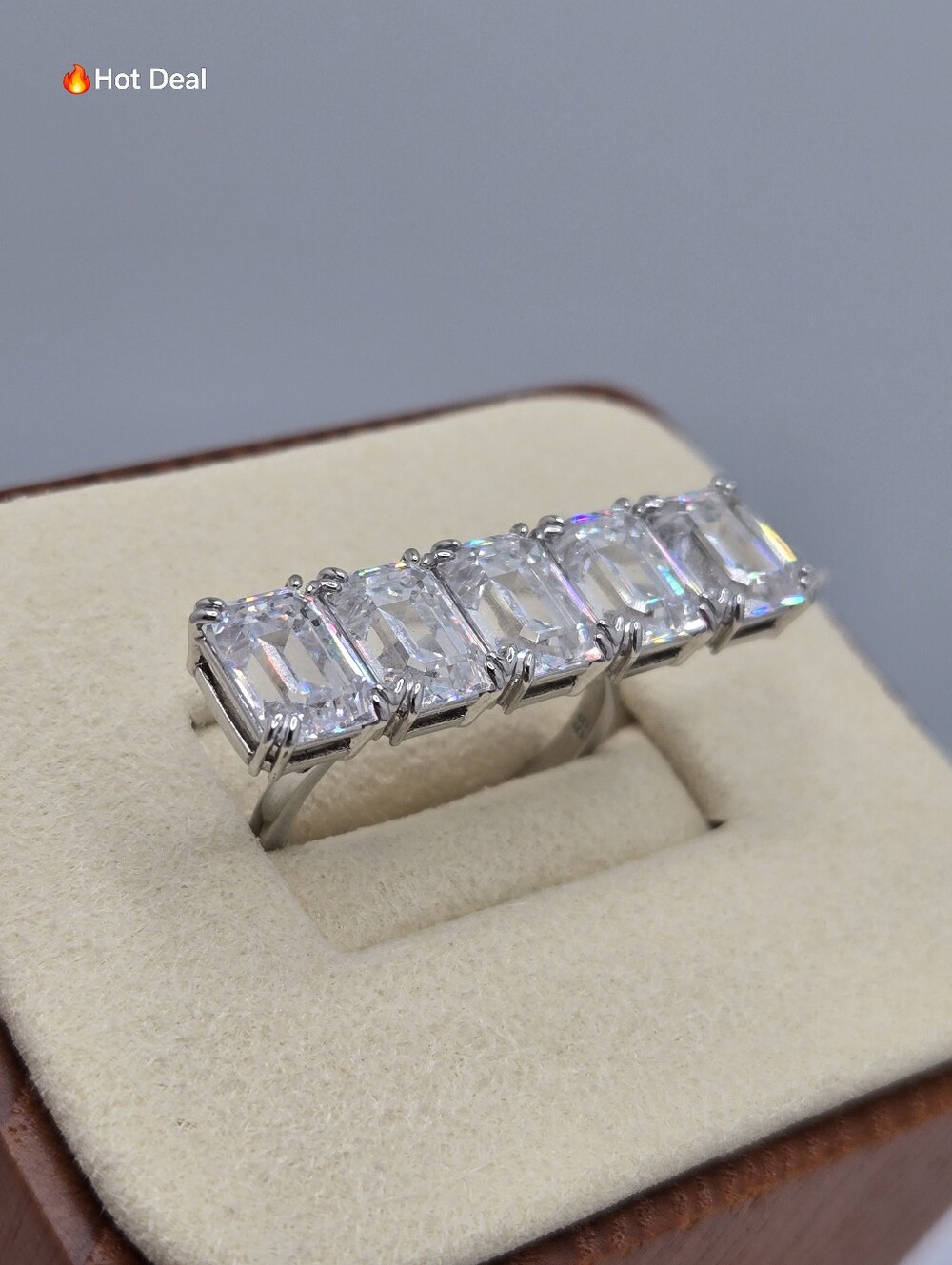 Swarovski Millenia Cocktail Ring Five Emerald Cut Crystal Rhodium Size 8 New